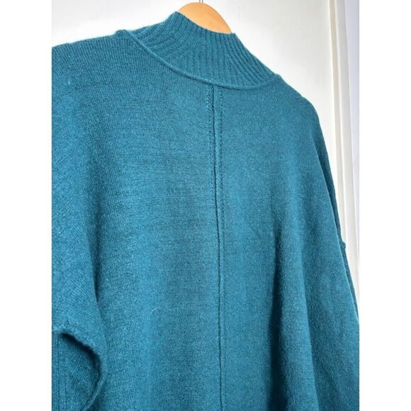 Anthropologie Maeve Gretchen Cozy Mock Neck Sweater Teal Blue Large Wool Blend - Picture 5 of 6